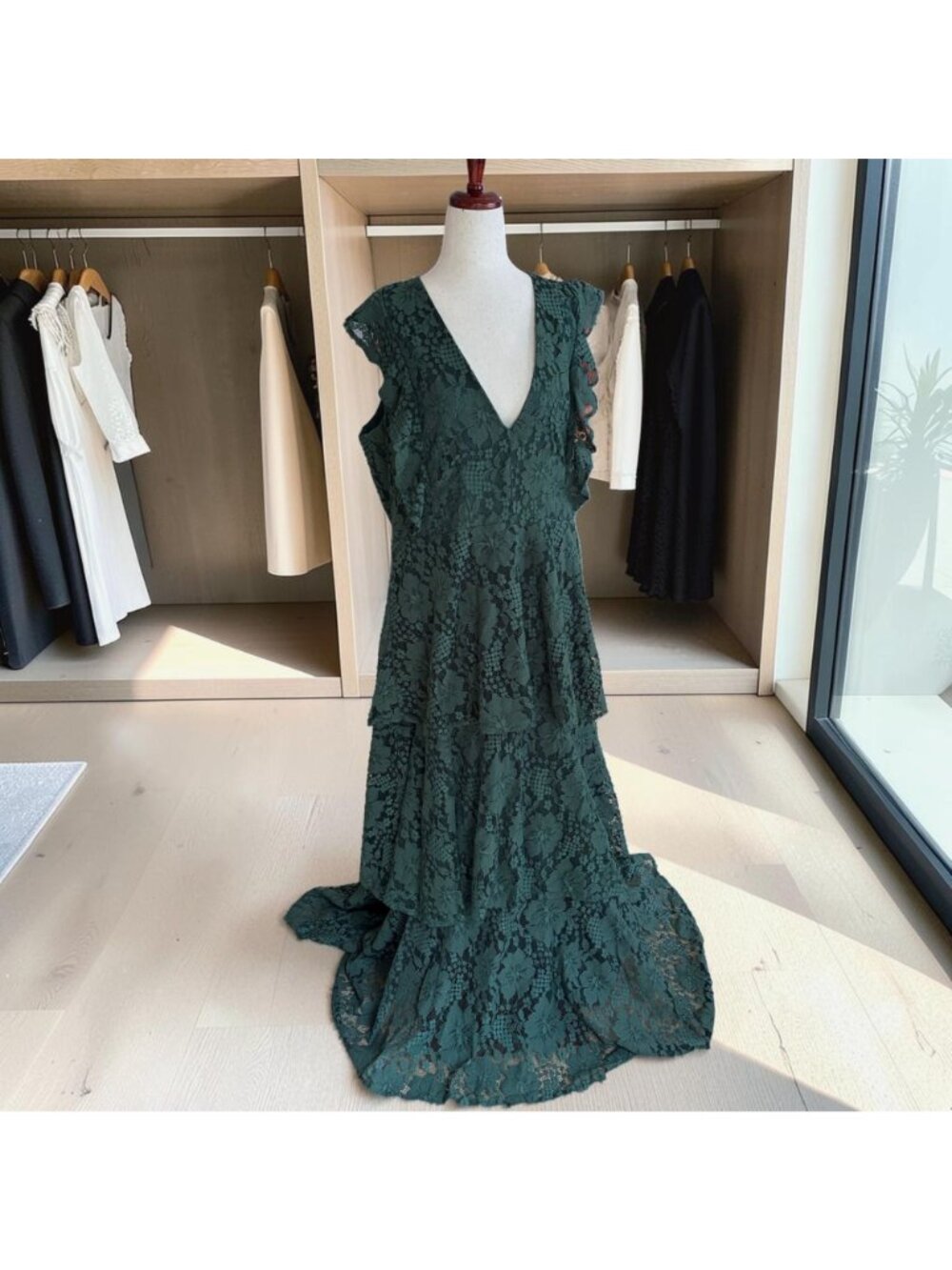 Lulus Molinetto Forest Green Lace Ruffled Tiered Sleeveless Maxi Dress XL 1X - Picture 4 of 9